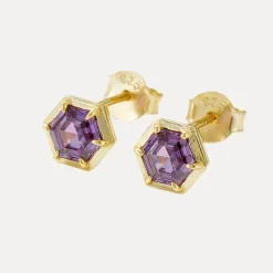 Amethyst Vermeil Studs in 18K with Cubic Zirconia