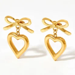 Bow & Heart Drops in 18K Gold-Plating