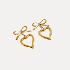 Bow & Heart Drops in 18K Gold-Plating