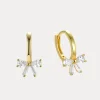 Bow Huggies in 18K Gold-Plating or Silver with Cubic Zirconia