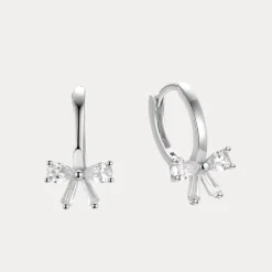 Bow Huggies in 18K Gold-Plating or Silver with Cubic Zirconia