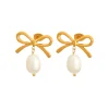 Classic Bow Pearl Drops in 18K Gold-Plating