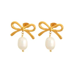 Classic Bow Pearl Drops in 18K Gold-Plating