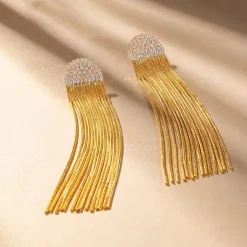 Diamond Long Chain Tassel in 18K Gold-Plating with Cubic Zirconia