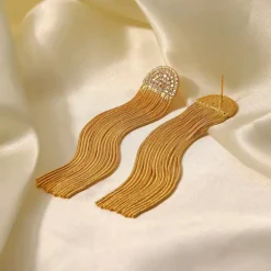 Diamond Long Chain Tassel in 18K Gold-Plating with Cubic Zirconia