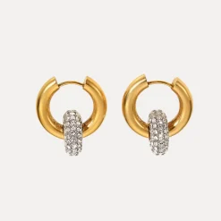 Double Hoop Drops in 18K Gold-Plating or Silver with Cubic Zirconia
