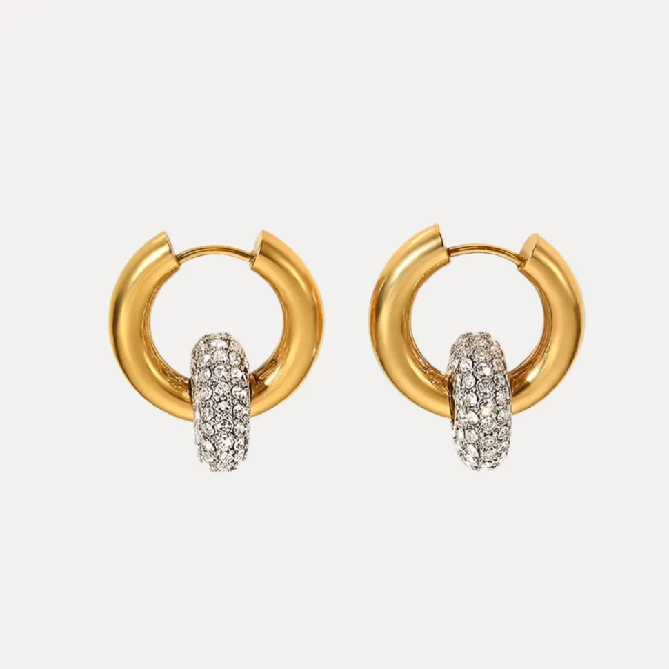 Double Hoop Drops in 18K Gold-Plating or Silver with Cubic Zirconia