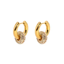 Double Hoop Drops in 18K Gold-Plating or Silver with Cubic Zirconia
