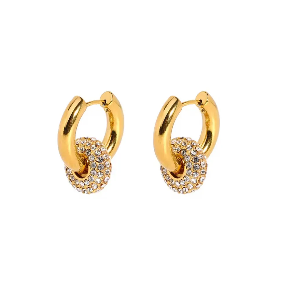 Double Hoop Drops in 18K Gold-Plating or Silver with Cubic Zirconia