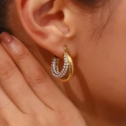 Double Layer Hoops in 18K Gold-Plating with Cubic Zirconia