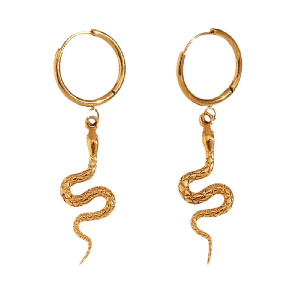Engraved Snake Drops in 18K Gold-Plating
