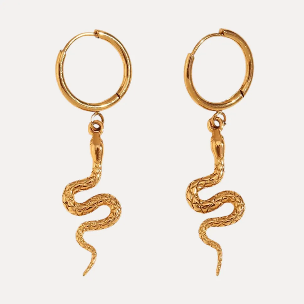 Engraved Snake Drops in 18K Gold-Plating