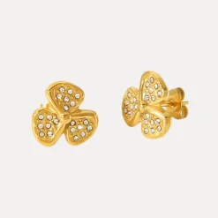 Flower Petal Vermeil Studs in 18K Gold-Plating with Cubic Zirconia