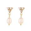 Freshwater Pearl Heart Drops in 18K Gold-Plating with Cubic Zirconia