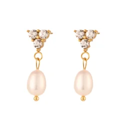 Freshwater Pearl Heart Drops in 18K Gold-Plating with Cubic Zirconia