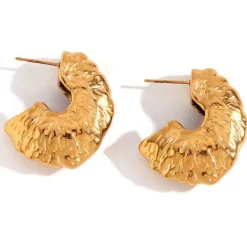 Hammered Irregular Hoops in 18K Gold-Plating