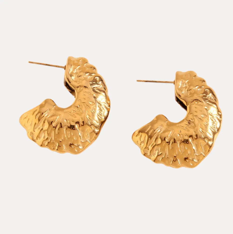 Hammered Irregular Hoops in 18K Gold-Plating