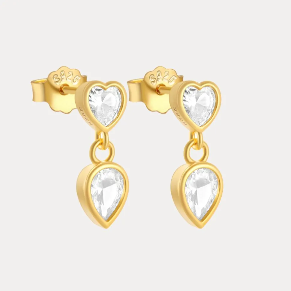 Heart Bezel Dangles in 18K Gold-Plating with Cubic Zirconia