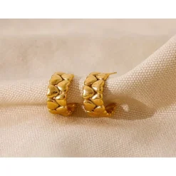Heart Embossed Medium Wide Hoops in 18K Gold Plating