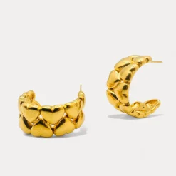 Heart Embossed Medium Wide Hoops in 18K Gold Plating