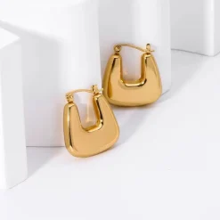 Hollow Irregular Square Hoops in 18K Gold-Plating