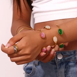 18K Agate Open Bangle