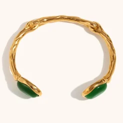 18K Agate Open Bangle