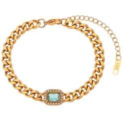 18K Aquamarine Chain Link Bracelet