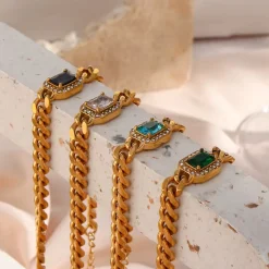 18K Aquamarine Chain Link Bracelet