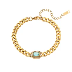 18K Aquamarine Chain Link Bracelet