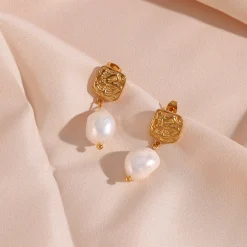 18K Baroque Freshwater Pearl Stud Drop Earrings