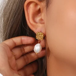 18K Baroque Freshwater Pearl Stud Drop Earrings