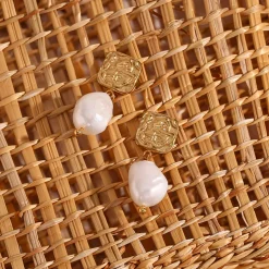18K Baroque Freshwater Pearl Stud Drop Earrings