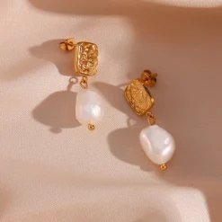 18K Baroque Freshwater Pearl Stud Drop Earrings