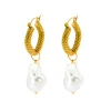 18K Baroque Pearl Hoop Drop Earrings