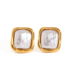 18K Baroque Square Pearl Studs