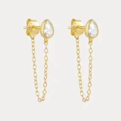18K Bezel Chain Vermeil Dangles
