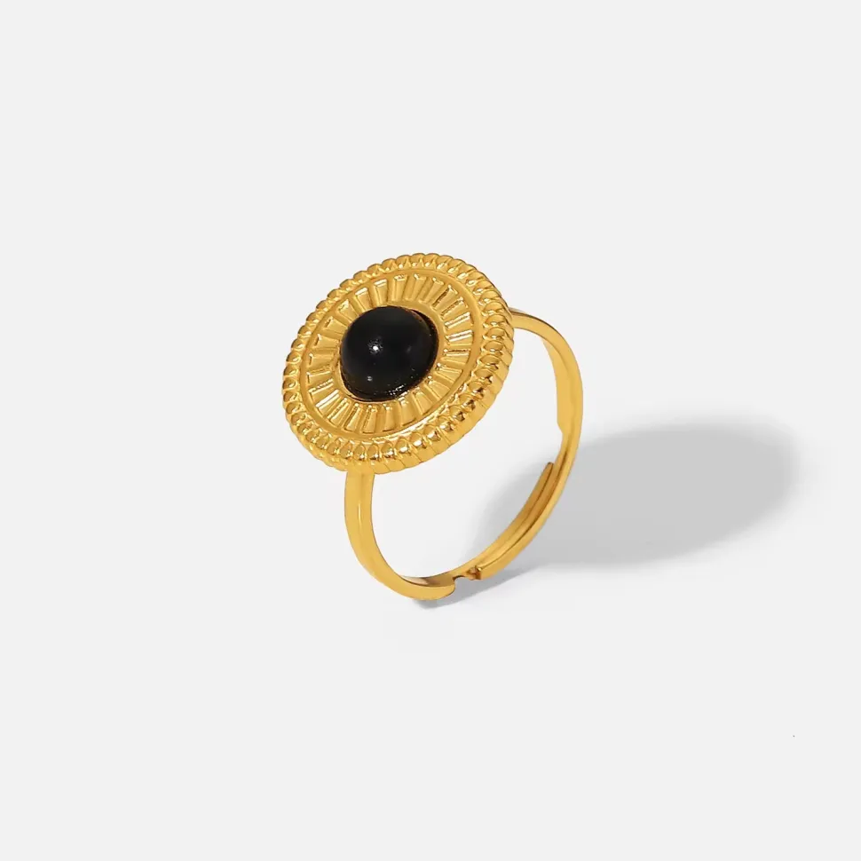 18K Black Semi Precious Stone Open Ring