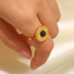 18K Black Semi Precious Stone Open Ring
