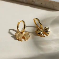 18K Bow Charm Huggies
