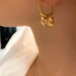 18K Bow Charm Huggies