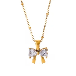 18K Bow CZ Dotted Chain Necklace