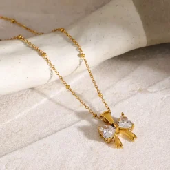 18K Bow CZ Dotted Chain Necklace