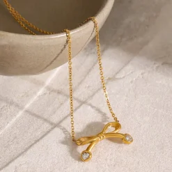 18K Bow CZ Necklacd