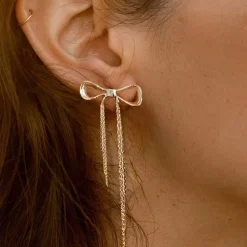 18K Bow Fringe Statement Earrings