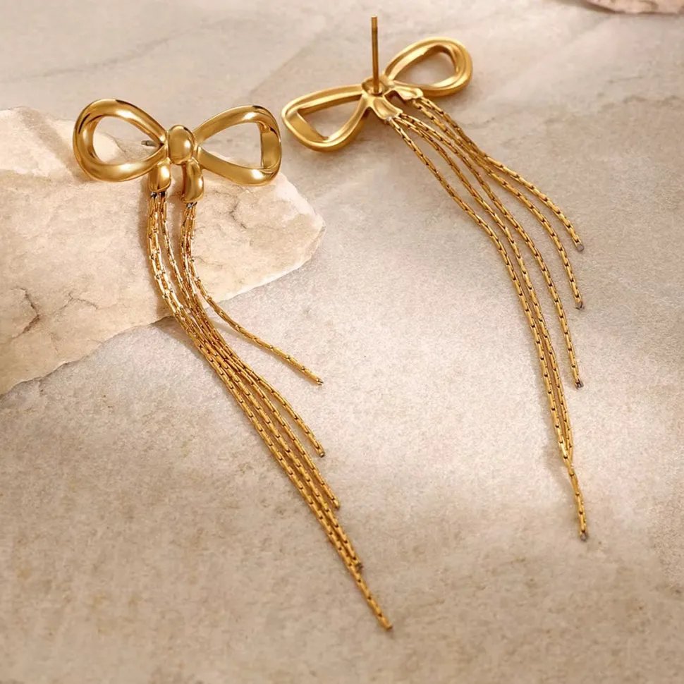 18K Bow Fringe Statement Earrings