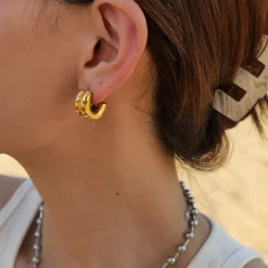 18K C Hoop Layered Earrings