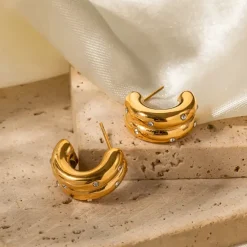 18K C Hoop Layered Earrings