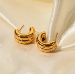 18K C Hoop Layered Earrings
