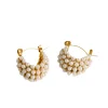 18K Chunky Round Mini Pearl Hoops